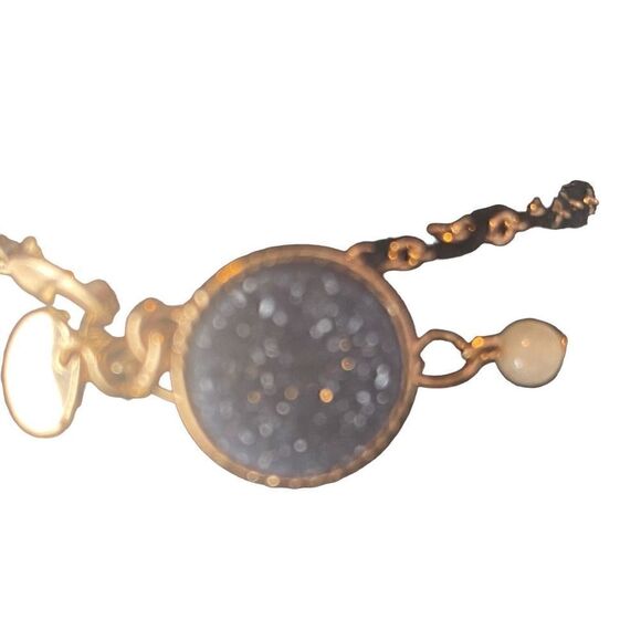 Vintage Druzy Gold Tone Thread Chain Bracelet 7” with 1” Extender Signed - Picture 2 of 12